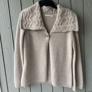 Sarah Spencer Lambswool Angora Cardigan Cable Collar Beige Button Sweater S